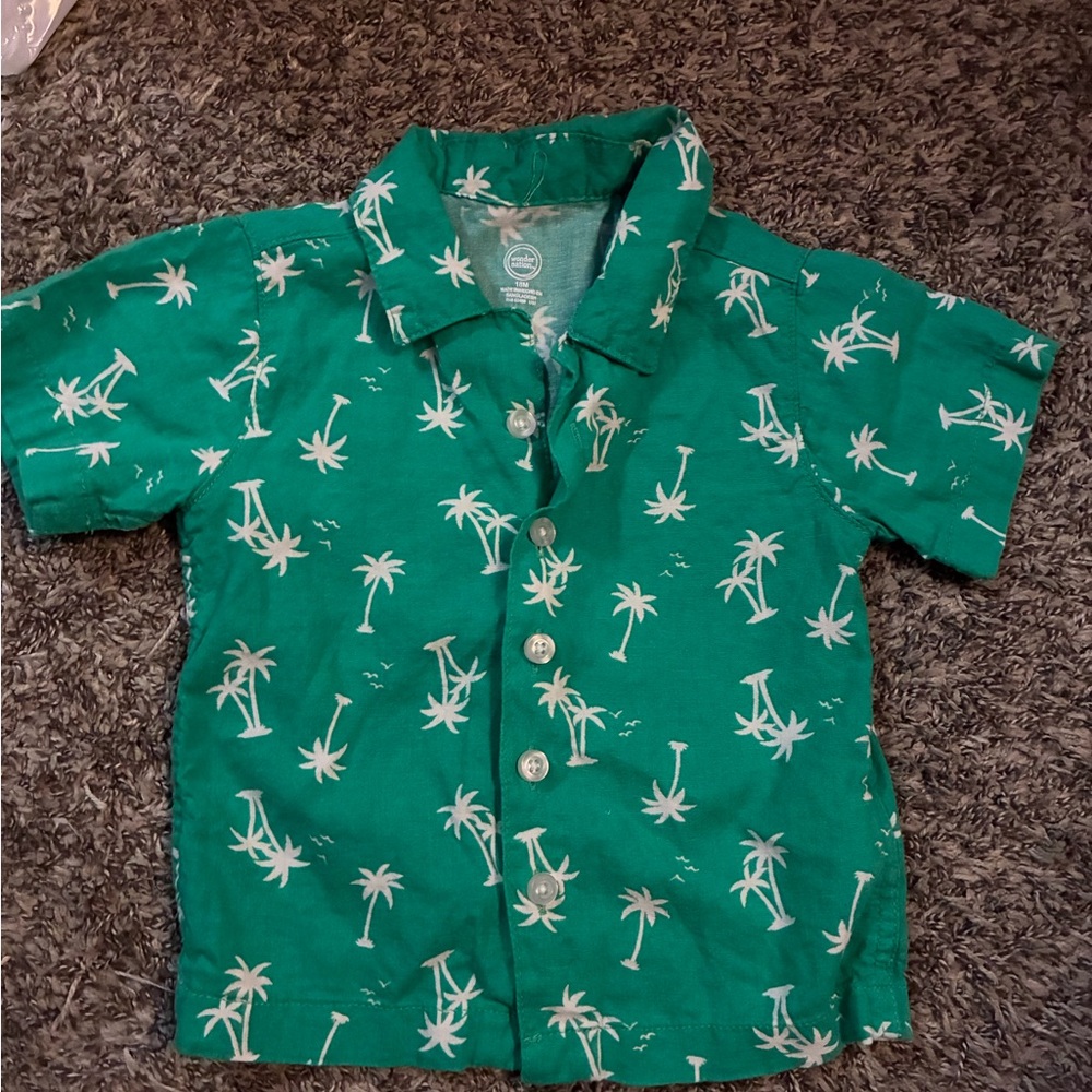 Wonder Nation Teal Palm Tree Kids Button Down Shirt like new condition size 18m